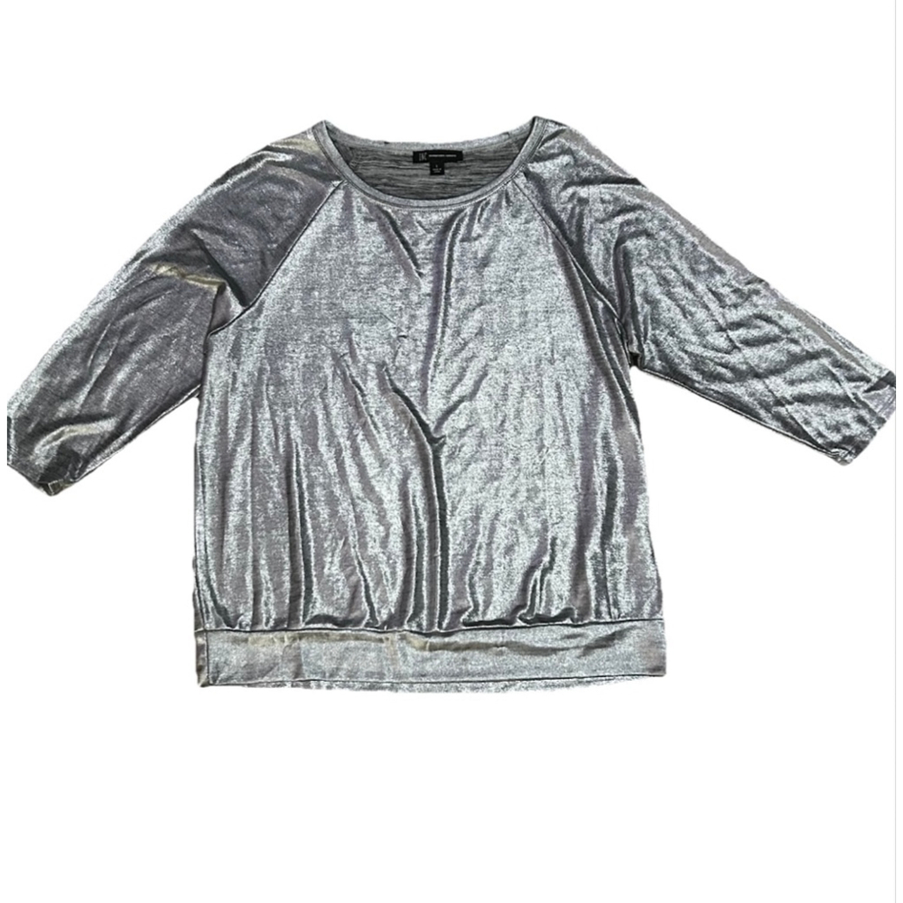 Women's INC Silver Metallic Long Sleeve Tee Large